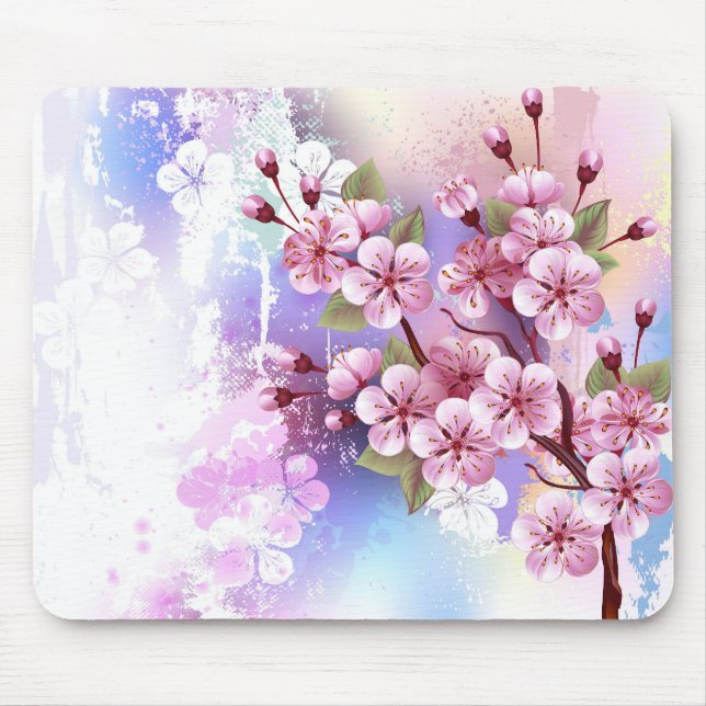 Pink Sakura on Painting Background Mouse Mat (Front)