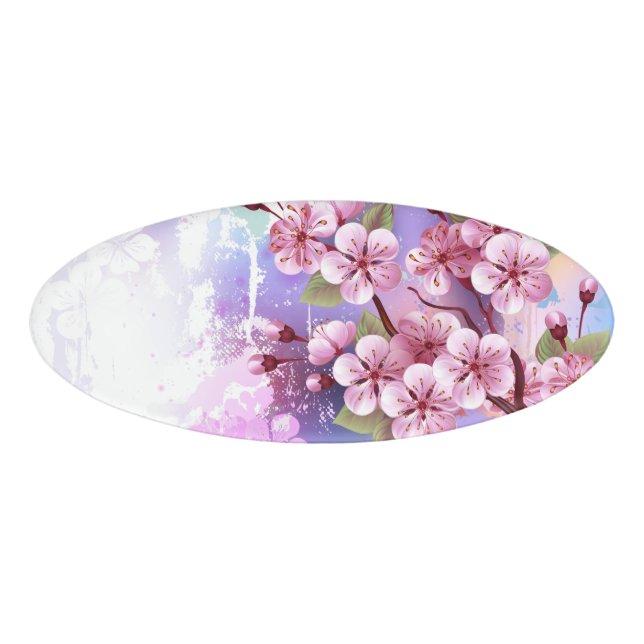 Pink Sakura on Painting Background Name Tag (Front)