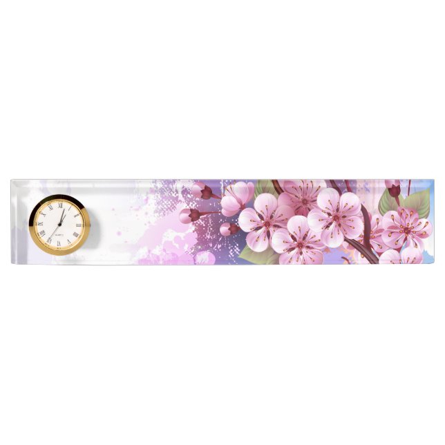 Pink Sakura on Painting Background Nameplate (Front)
