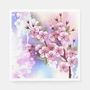 Pink Sakura on Painting Background Napkin