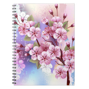 Pink Sakura on Painting Background Notebook