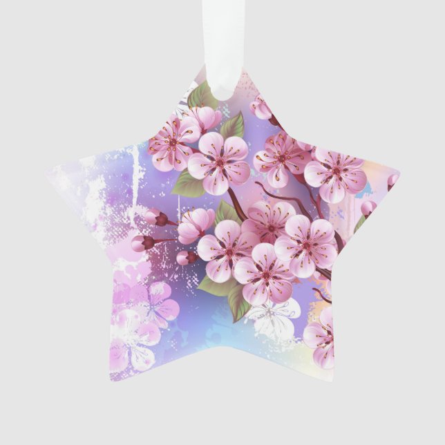 Pink Sakura on Painting Background Ornament (Front)