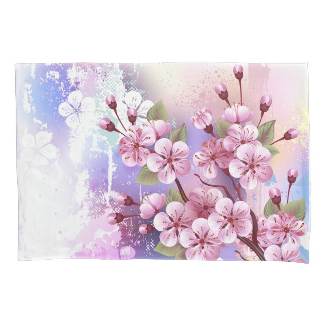 Pink Sakura on Painting Background Pillowcase (Front)