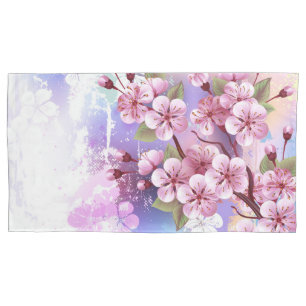 Pink Sakura on Painting Background Pillowcase