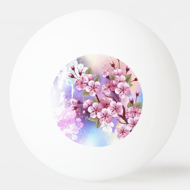 Pink Sakura on Painting Background Ping Pong Ball (Front)