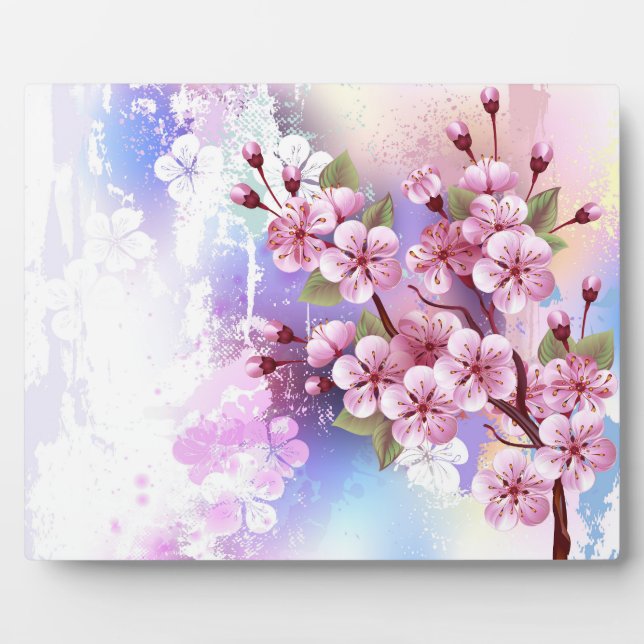 Pink Sakura on Painting Background Plaque (Front)