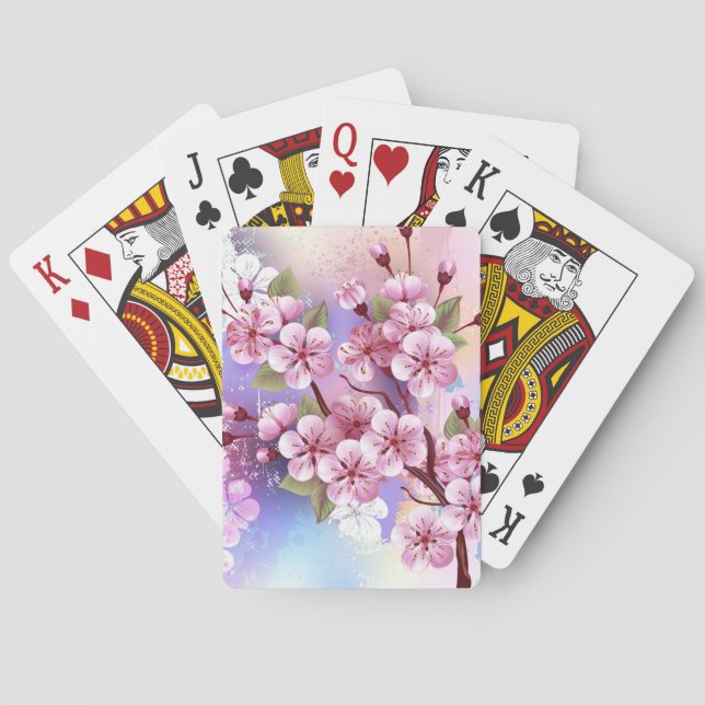 Pink Sakura on Painting Background Playing Cards (Back)