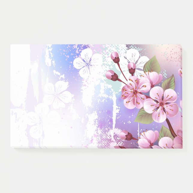 Pink Sakura on Painting Background Post-it Notes (Front)