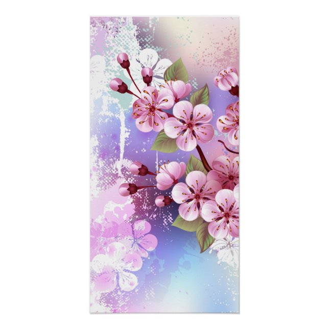 Pink Sakura on Painting Background Poster (Front)