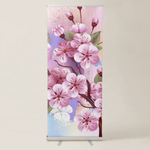 Pink Sakura on Painting Background Retractable Banner