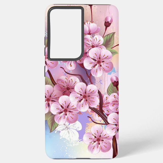 Pink Sakura on Painting Background Samsung Galaxy S21+ Case (Back)