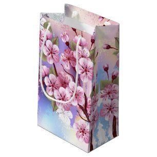 Pink Sakura on Painting Background Small Gift Bag