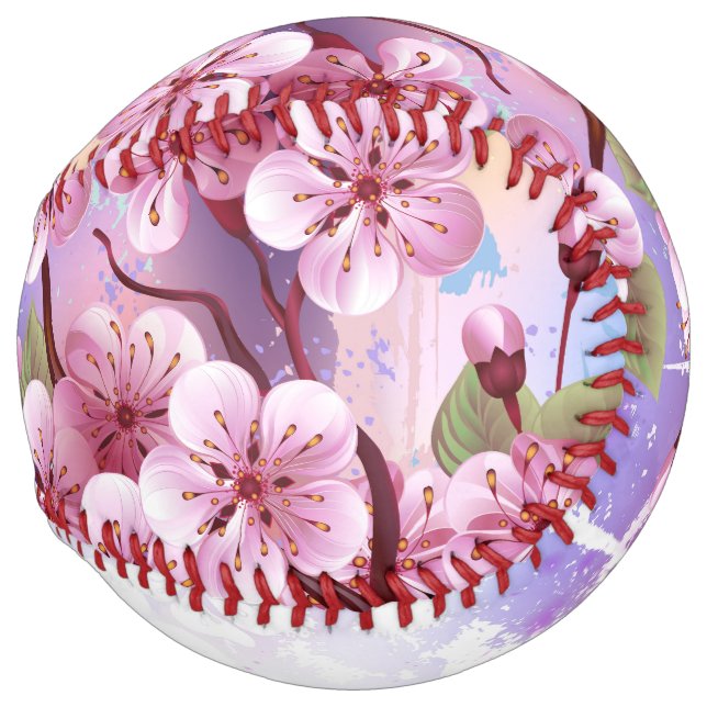 Pink Sakura on Painting Background Softball (Front Right)