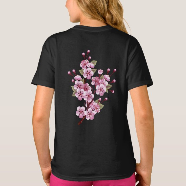 Pink Sakura on Painting Background T-Shirt (Back)