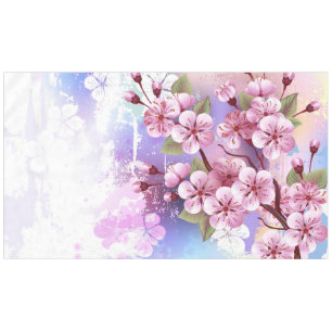 Pink Sakura on Painting Background Tablecloth