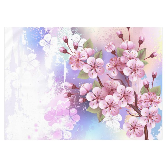 Pink Sakura on Painting Background Tablecloth (Front (Horizontal))
