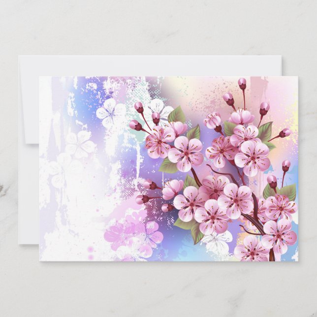 Pink Sakura on Painting Background Thank You Card (Front)