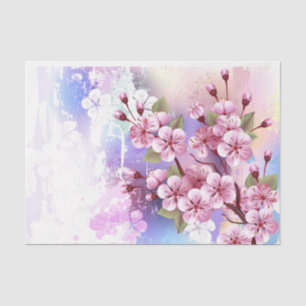 Pink Sakura on Painting Background Tissue Paper