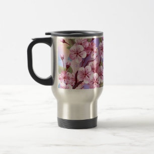 Pink Sakura on Painting Background Travel Mug
