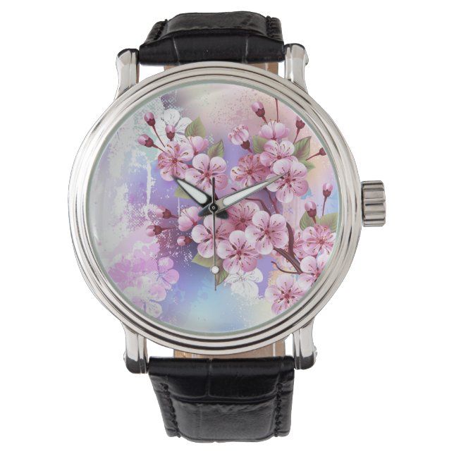 Pink Sakura on Painting Background Watch (Front)