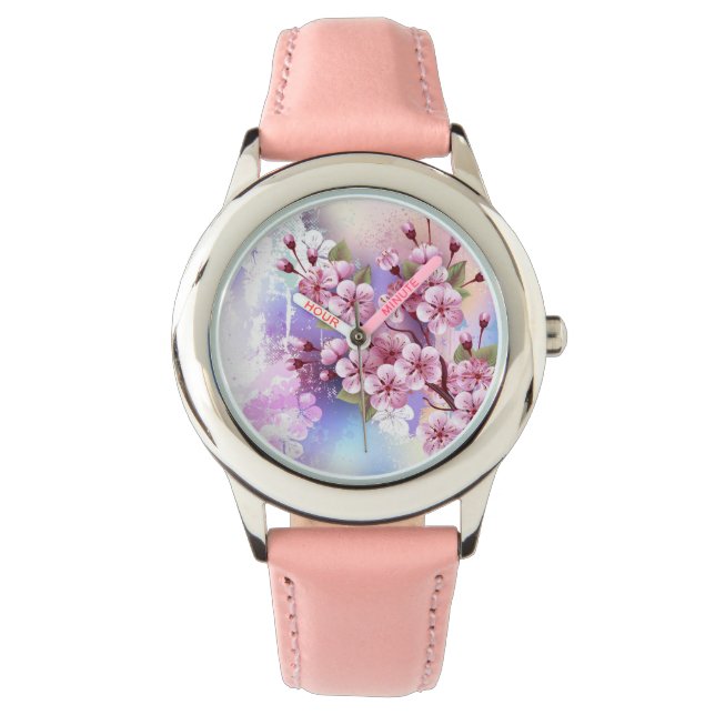 Pink Sakura on Painting Background Watch (Front)
