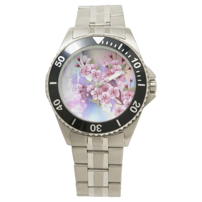 Pink Sakura on Painting Background Watch (Front)
