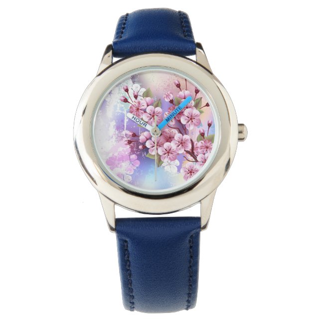Pink Sakura on Painting Background Watch (Front)
