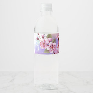 Pink Sakura on Painting Background Water Bottle Label