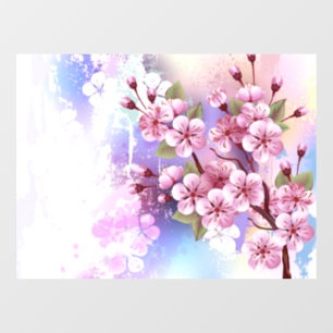 Pink Sakura on Painting Background Window Cling