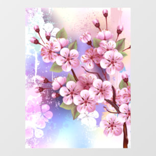 Pink Sakura on Painting Background Window Cling