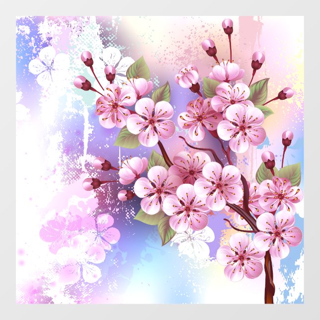 Pink Sakura on Painting Background Window Cling (Sheet)