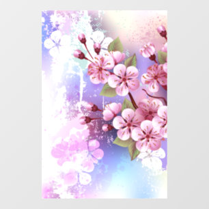 Pink Sakura on Painting Background Window Cling