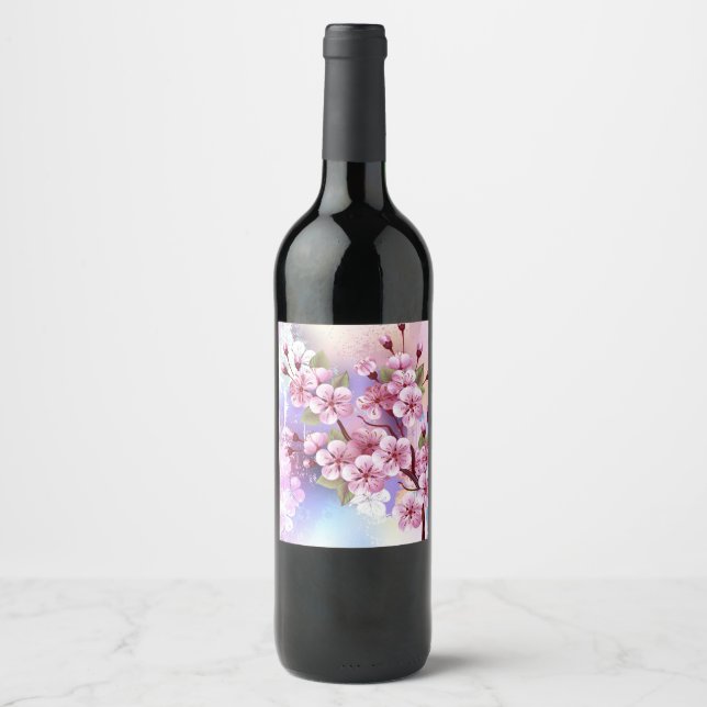 Pink Sakura on Painting Background Wine Label (Front)
