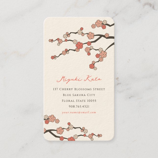 Pink Sakura Oriental  Zen Chinese Cherry Blossoms Business Card (Front)