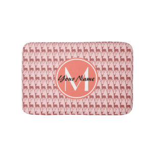 Pink Salmon Deer, Custom Monogram, Personalised Bath Mat