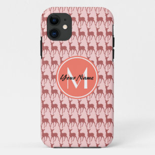 Pink Salmon Deer, Custom Monogram, Personalised iPhone 11 Case