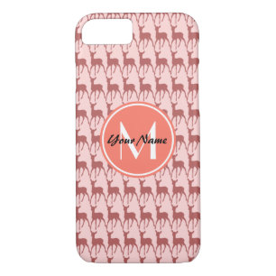 Pink Salmon Deer, Custom Monogram, Personalised iPhone 8/7 Case