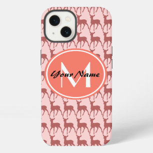 Pink Salmon Deer, Custom Monogram, Personalised iPhone 13 Case