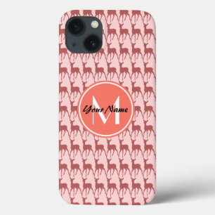 Pink Salmon Deer, Custom Monogram, Personalized iPhone 13 Case
