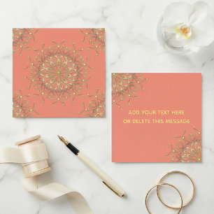 Pink Salmon & Gold Filigree Mandala With Diamonds Card