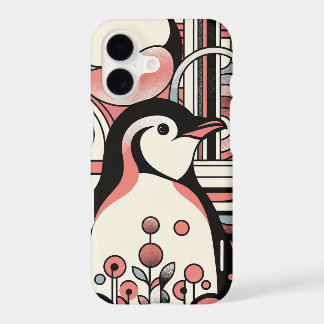 Pink Salmon Penguin Art In Geometry Retro Pastel