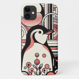Pink Salmon Penguin Art In Geometry Retro Pastel  iPhone 11 Case