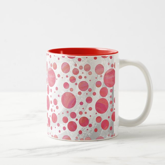 Pink Salmon Swirl Dot Pattern Two-Tone Coffee Mug (Right)