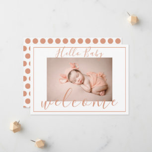 Pink Salmon Welcome Hello Baby Photo Birth Announcement