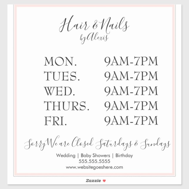Pink Salon  Business Sign Sticker (Sheet)