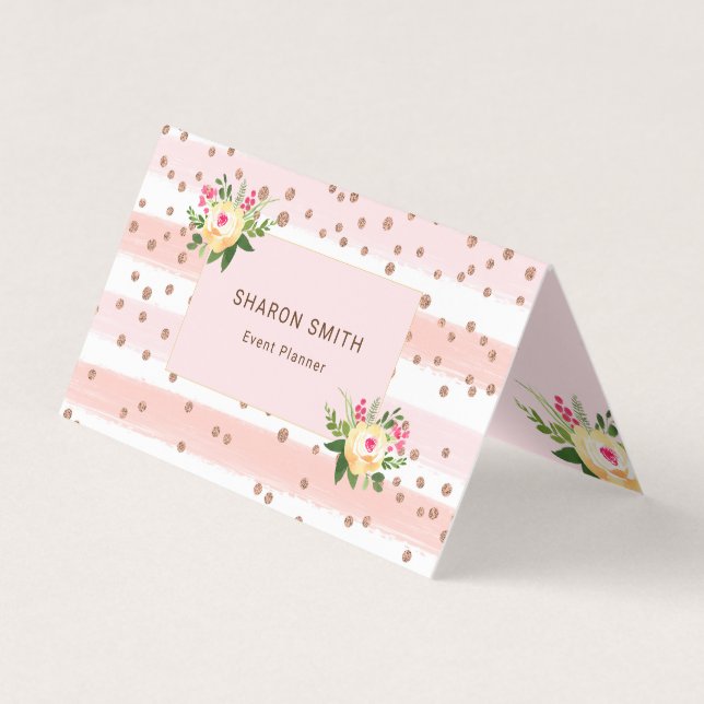 Pink Salon Hair Makeup White Stripes  Business Card (Front)