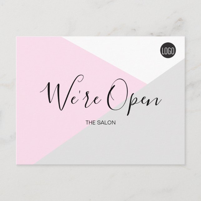 Pink Salon logo We're Open Covid-19 safety Postcard (Front)