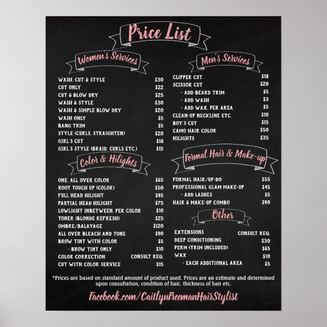 Pink Salon Price List Poster (Front)