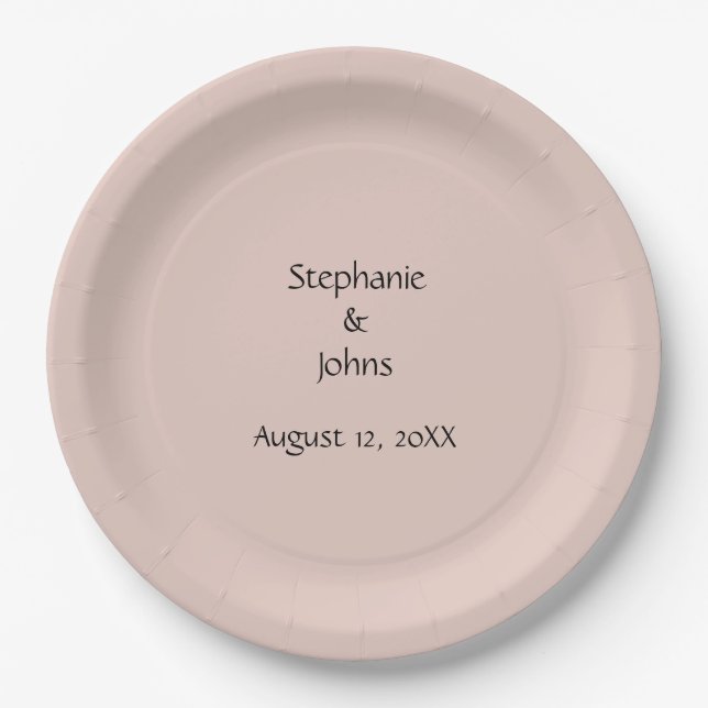 Pink Salt Wedding Custom Couple Name Monogram Cute Paper Plate (Front)