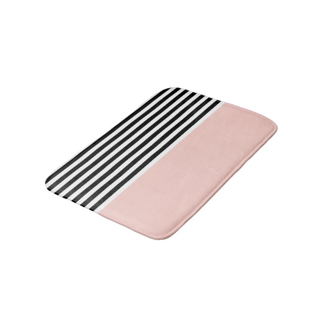 Pink Salt With Black and White Stripes Bath Mat (Angled)